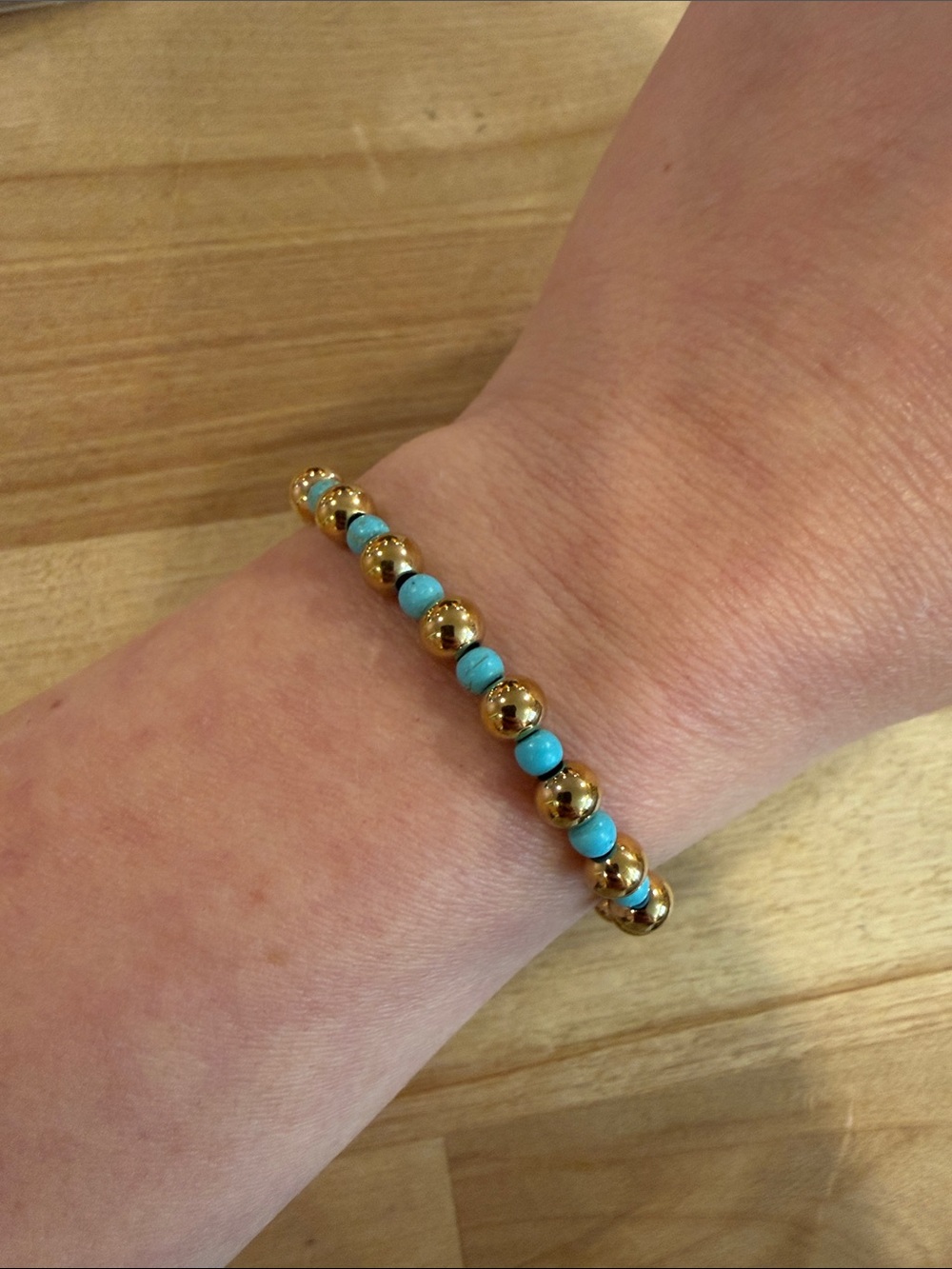 Plunder Gold & Turquoise Bead Stretch Bracelet - Picture 2 of 4